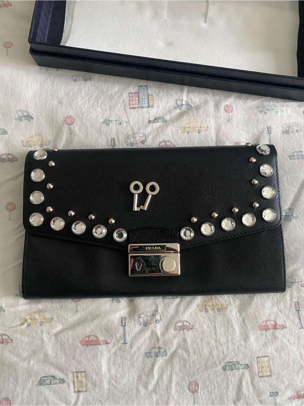 Prada Black Studded Saffiano Leather Wallet - Picture 4 of 11